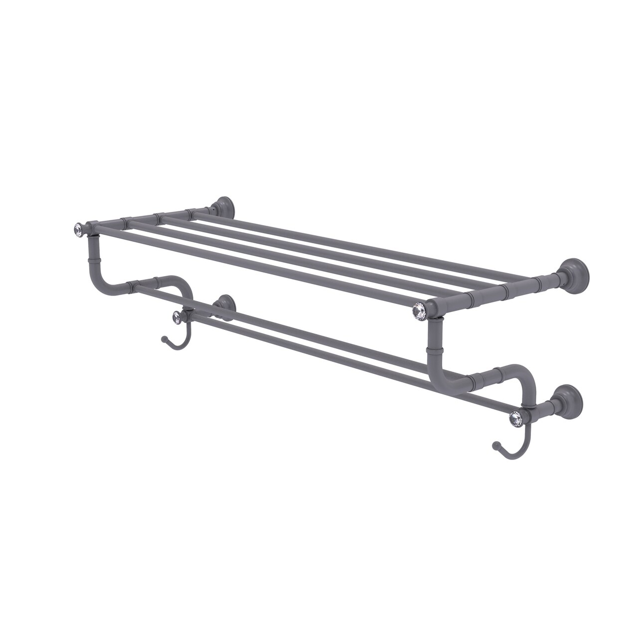Carolina Crystal Collection 36 Inch Towel Shelf With Double Towel Bar - Matte Gray